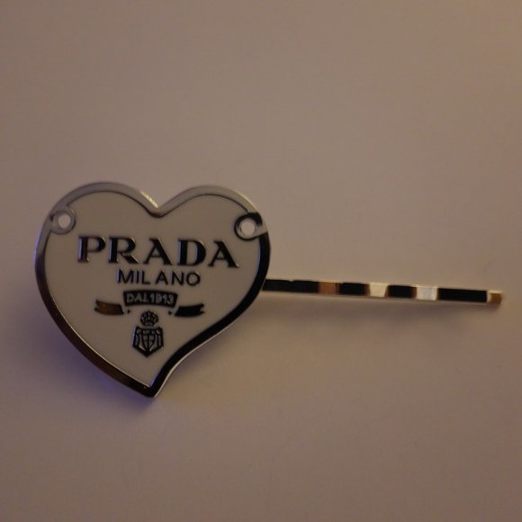 Authentic Prada Vintage White & Silver Heart Button on New Hair Clip main image 10